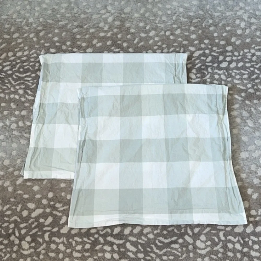 Set of 2 Ballard Designs Gwenyth Buffalo Check Green King Pillow‎ Covers Shams